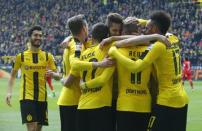 Soccer Football - Borussia Dortmund vs Eintracht Frankfurt - Bundesliga - Signal Iduna Park, Dortmund, Germany - 15/4/17 Borussia Dortmund's Marco Reus celebrates scoring their first goal with team mates Reuters / Ralph Orlowski Livepic