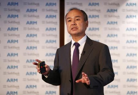 CEO of the SoftBank Group Masayoshi Son speaks at a new conference in London, Britain July 18, 2016. REUTERS/Neil Hall