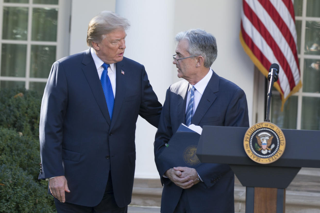 President of the United States Donald J. Trump and United States Federal Reserve Chairman Jerome Powell. (Alex Edelman/CNP)
