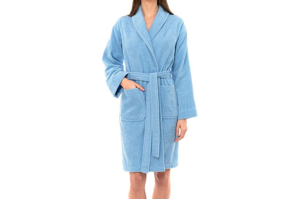 towel selections, robe, terry, blue, short