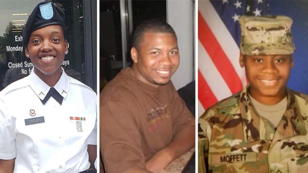 This combination of photos shows (from left) Spc. Kennedy Sanders, Sgt. William Jerome Rivers and Spc. Breonna Alexsondria Moffett, the three U.S. Army Reserve soldiers from Georgia who were killed by a drone strike Sunday, Jan. 28, 2024, on their base in Jordan near the Syrian border. (Photos: Shawn Sanders and U.S. Army via AP)