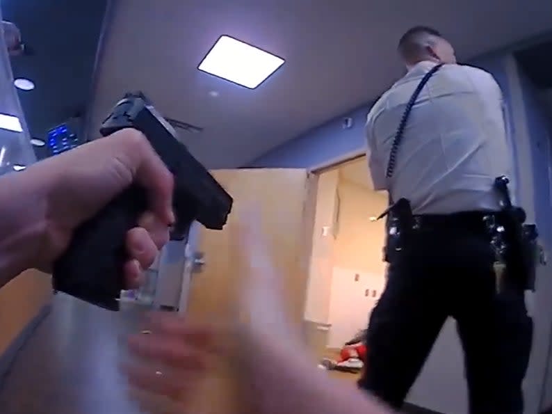 Screenshot from body camera footage shows hospital shooting leaving one man dead in Westerville, Ohio.  (Columbus Police)