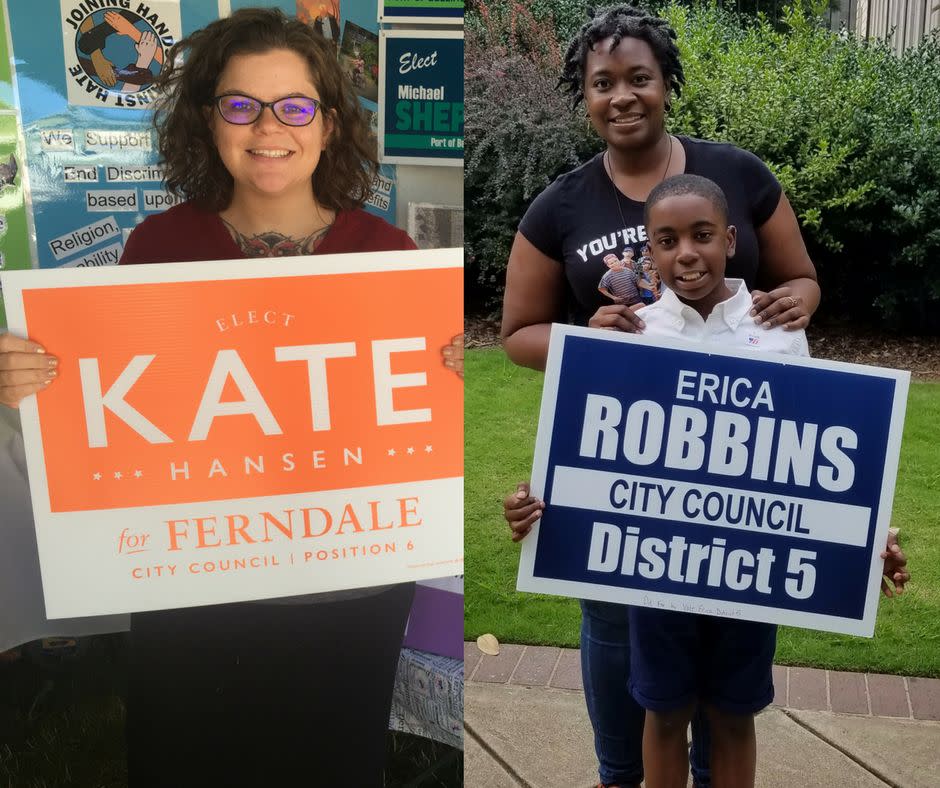 Kate Hansen, left, and Erica Robbins, right, are both mothers who decided to run for city council after the 2016 presidential election.&nbsp; (Photo: Courtesy of Kate Hansen and Erica Robbins)