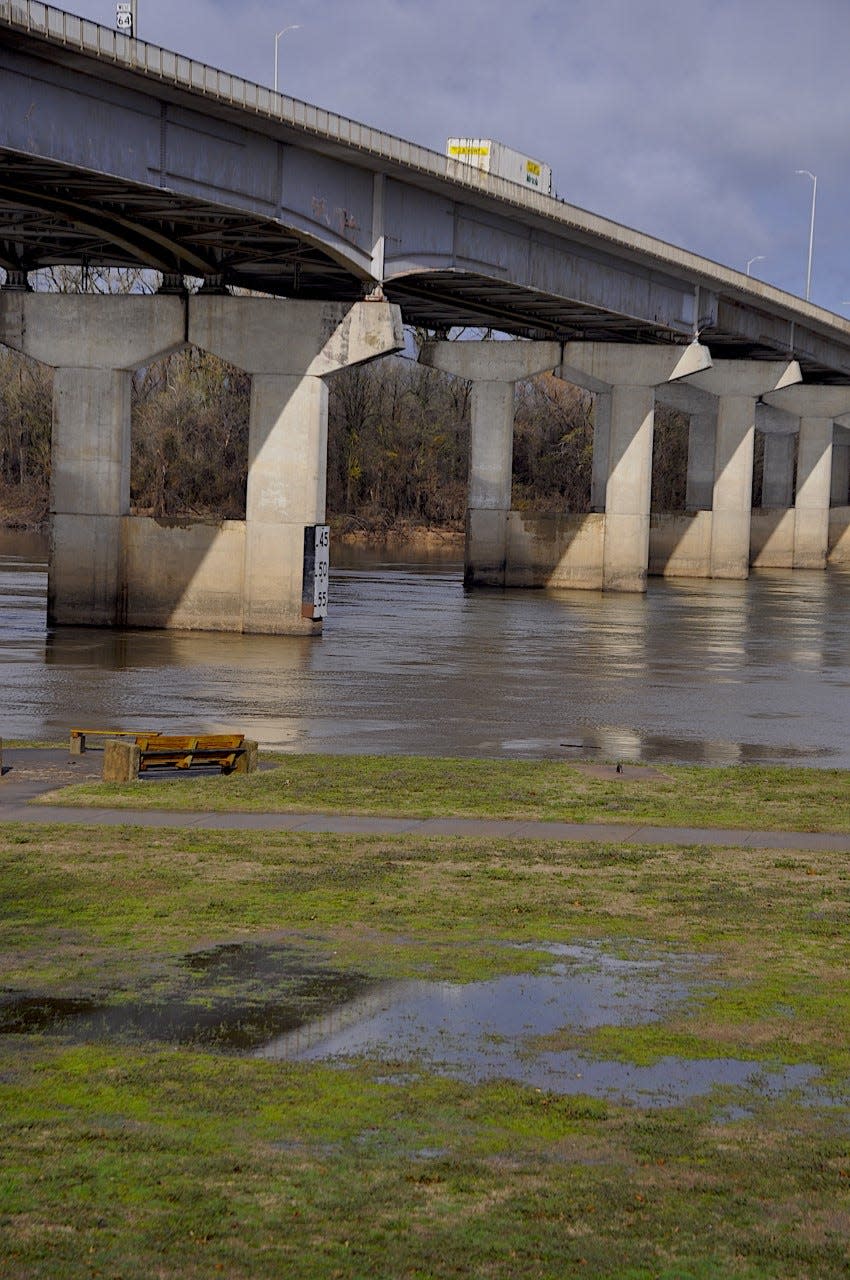 The Arkansas River rises Friday, March 3, 2023 after rainfall overnight. No flooding problems were reported in Fort Smith.