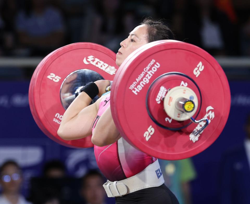 郭婞淳本屆杭州亞運女子舉重59公斤級決賽奪得銅牌。（中華奧委會提供）