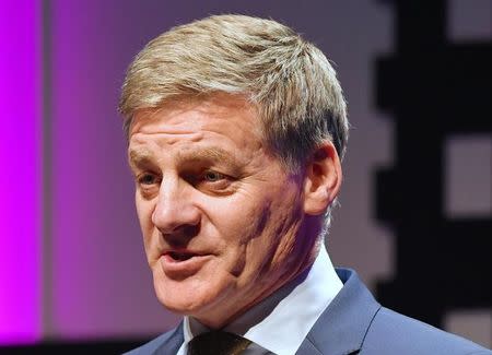 New Zealand Prime Minister Bill English reacts as he speaks during an event held ahead of the national election at the Te Papa Museum located in Wellington, New Zealand August 23, 2017. REUTERS/Ross Setford/Files