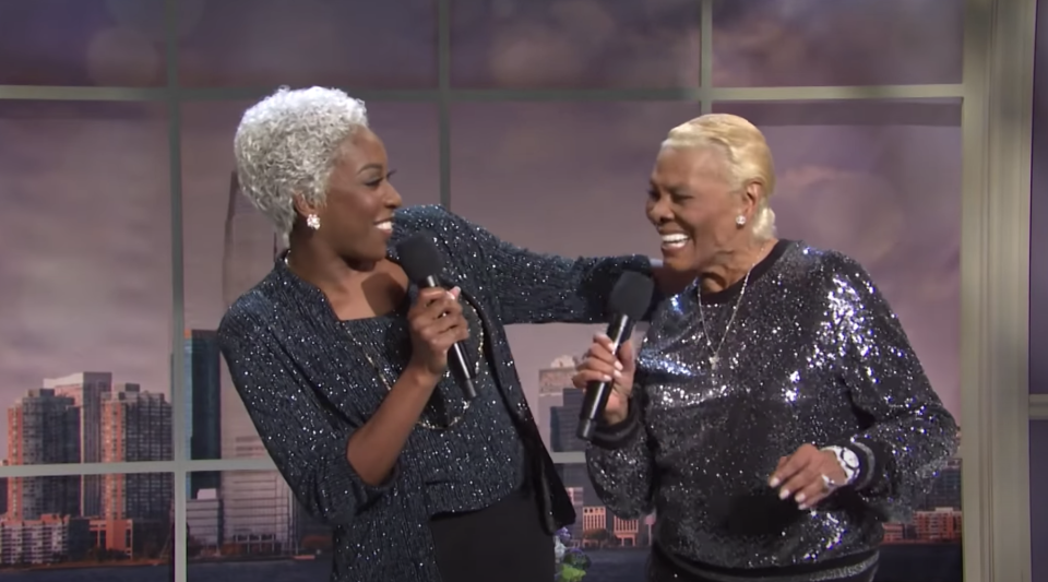 "Dionne" and Dionne" singing together and smiling