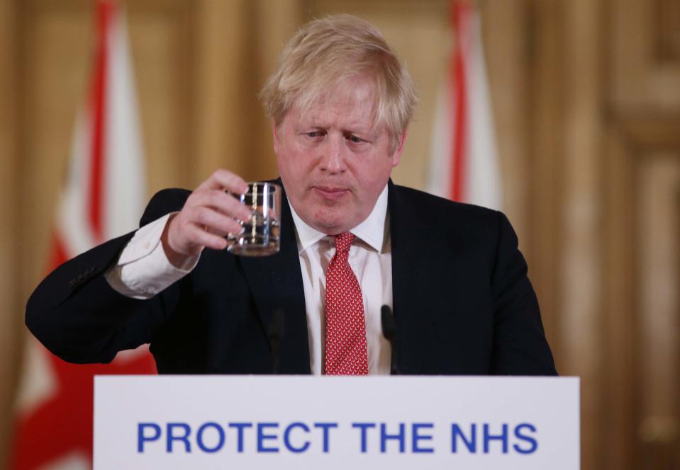 LONDON, ENGLAND - MARCH 22: British Prime Minister Boris Johnson gives his daily COVID 19 press briefing at Downing Street on March 22, 2020 in London, England. Coronavirus (COVID-19) pandemic has spread to at least 182 countries, claiming over 10,000 lives and infecting hundreds of thousands more. (Photo by Ian Vogler-WPA Pool/Getty Images)