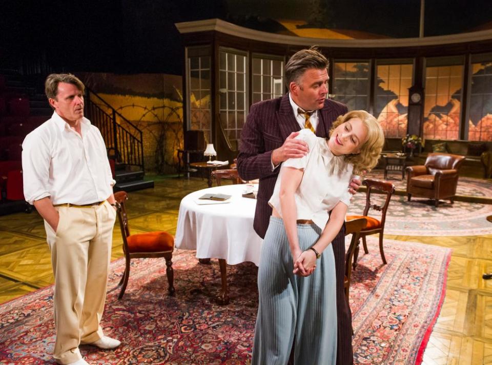 Anthony Calf, Sam Callis and Yolanda Kettle in For Services Rendered by W Somerset Maugham at the Minerva theatre, Chichester, in 2015.