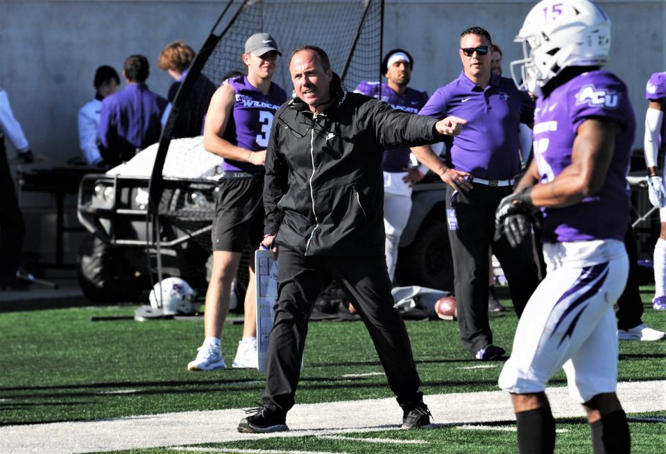 ACU Adam Dorrel argues a call against his team during the Wildcats' game against Sam Houston State on Nov. 20 at Wildcat Stadium.