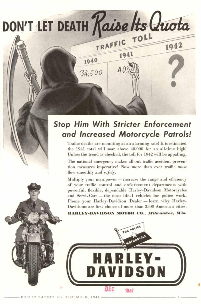 1940 Harley Davidson motorcycle cop photo vintage trade print ad