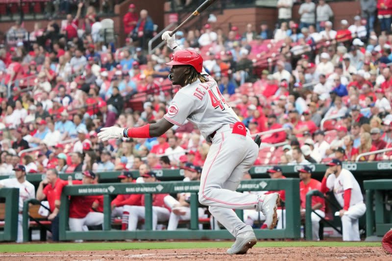 Cincinnati Reds shortstop Elly De La Cruz homered in his final two at-bats to fuel a win over the Milwaukee Brewers on Monday in Cincinnati. File Photo by Bill Greenblatt/UPI