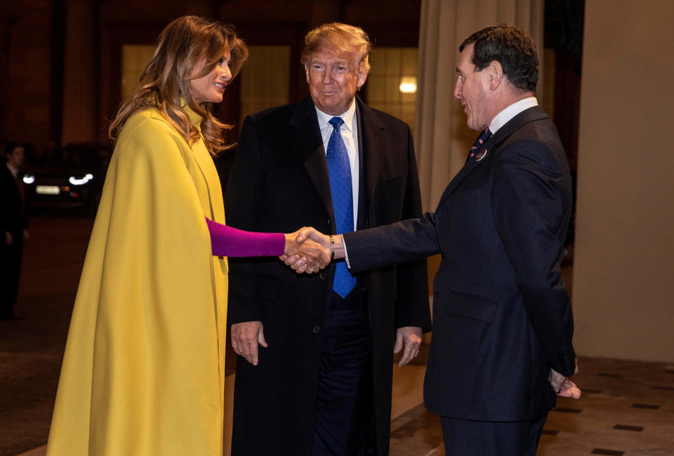 Donald and Melania Trump at Buckingham Palace for a reception to mark 70 years of the NATO Alliance.&nbsp; (Photo: POOL New / Reuters)