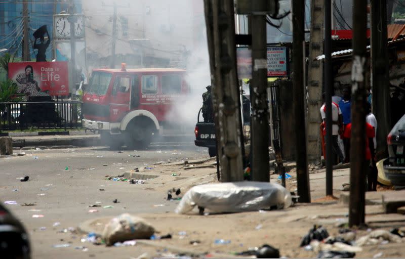 Smoke rises from fire set by people in Ikeja, Lagos State