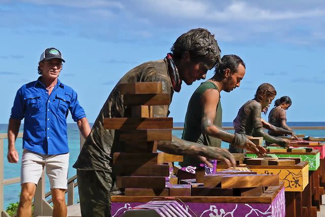 <p>CBS</p> Jeff Probst with Charlie Davis, Ben Katzman, Kenzie Petty, Liz Wilcox, and Maria Shrime Gonzalez on 'Survivor 46'