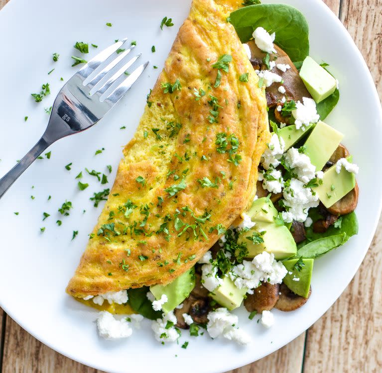 Mushroom and Goat Cheese Omelet with Spinach and Avocado