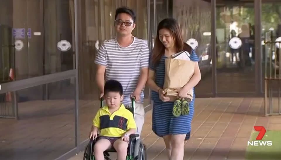 Declan with his parents after the accident. Source: 7 News