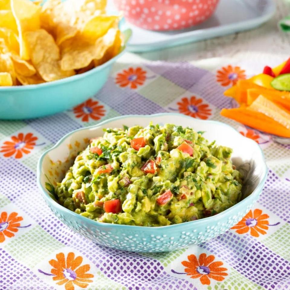 best ever guacamole with chips in back