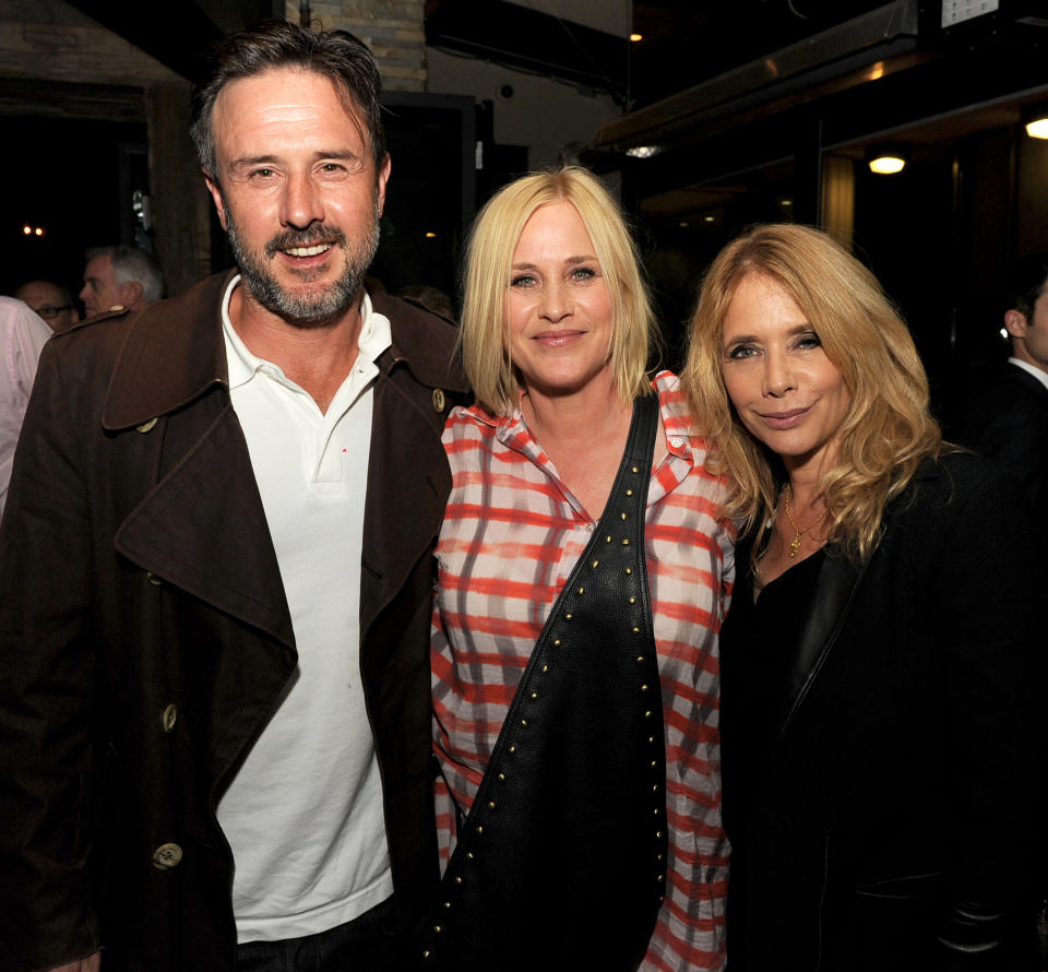 David Arquette, with sisters Patricia Arquette, center, and Rosanna Arquette, at a screening of <em>Boyhood</em> in L.A. on July 20, 2014. (Photo: Kevin Winter/Getty Images)