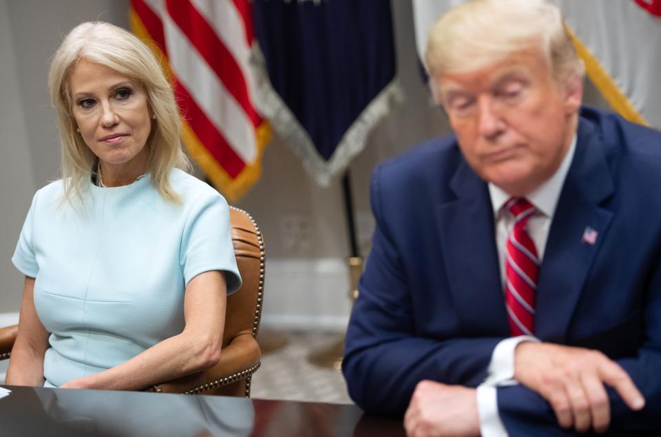 Kellyanne Conway and President Trump. (Photo: Saul Loeb/AFP/Getty Images)