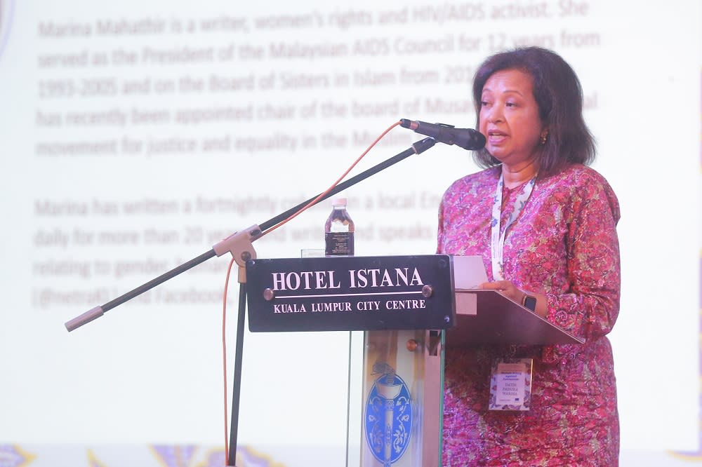 Datin Paduka Marina Mahathir speaks at the SIS International Conference on Islam and Women’s Rights in Kuala Lumpur October 15, 2019. — Picture by Firdaus Latif