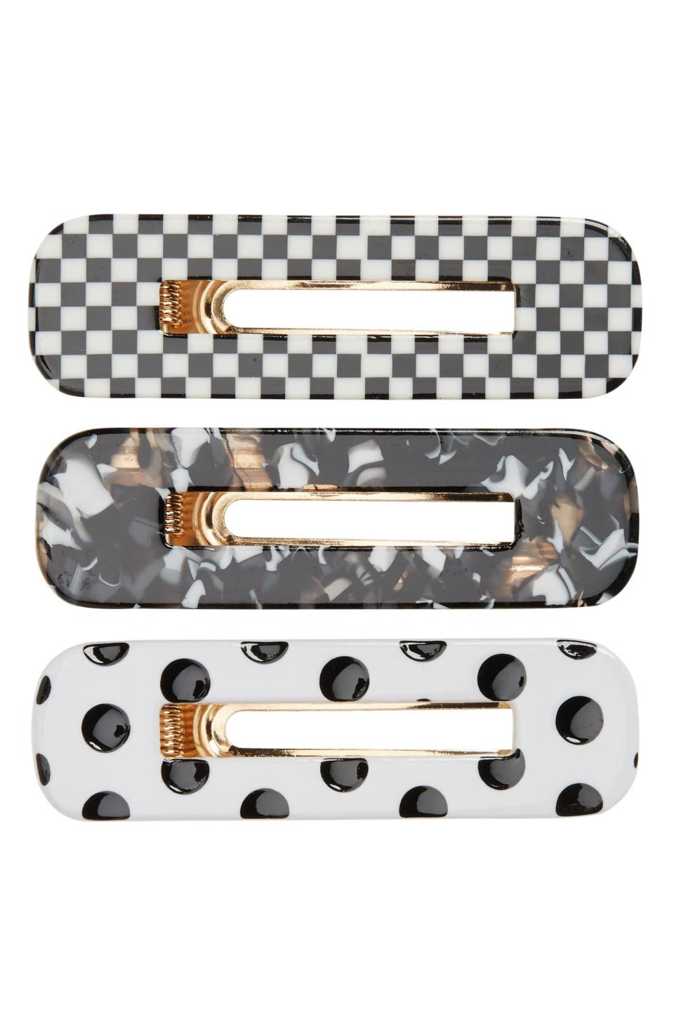 Black and White Rectangular Hair Clips