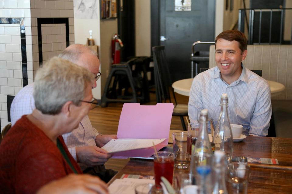 Congressman Chris Pappas hosts a roundtable discussion on prescription drug prices in Dover on Tuesday, August 16, 2022.
