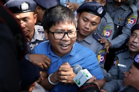 Reuters journalist Wa Lone arrives at the court in Yangon, Myanmar January 10, 2018. REUTERS/Stringer