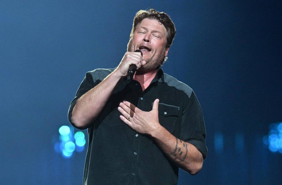 Singer Blake Shelton performs, bringing his Back To The Future Honky Tonk Tour to the Save Mart Center Thursday night, March 21, 2024 in Fresno. ERIC PAUL ZAMORA/ezamora@fresnobee.com