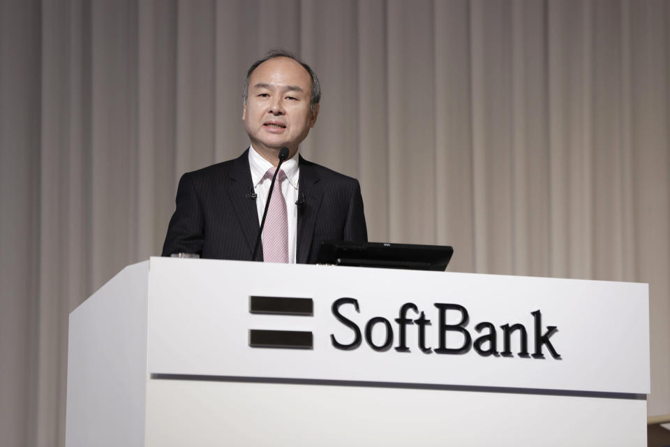 Masayoshi Son, chairman and chief executive officer of SoftBank Group Corp., speaks during a news conference in Tokyo, Japan, on Thursday, Feb. 6, 2019. SoftBank is buying back as much as 600 billion yen ($5.5 billion) of stock, as founder Son steps up efforts to close the disparity between what he thinks the company is worth versus its market value. Photographer: Kiyoshi Ota/Bloomberg via Getty Images