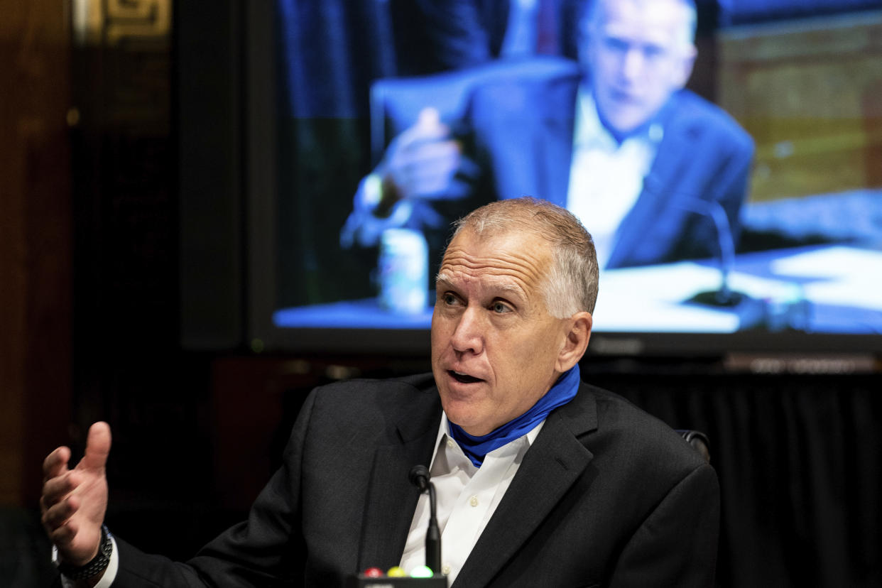 Sen. Thom Tillis, R-N.C., speaks during a Senate Judiciary Committee hearing on Capitol Hill in Washington in June. (Erin Schaff/The New York Times via AP, Pool)