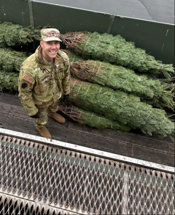 Soldiers with the Pennsylvania Army National Guard’s 228th Motor Transportation Battalion gather Christmas trees from supporting farms across central Pennsylvania and transport them to a centralized location for easy distribution to veterans and Pennsylvania National Guard service members as part of the PA Trees 4 PA Heroes program. (Courtesy Photo)