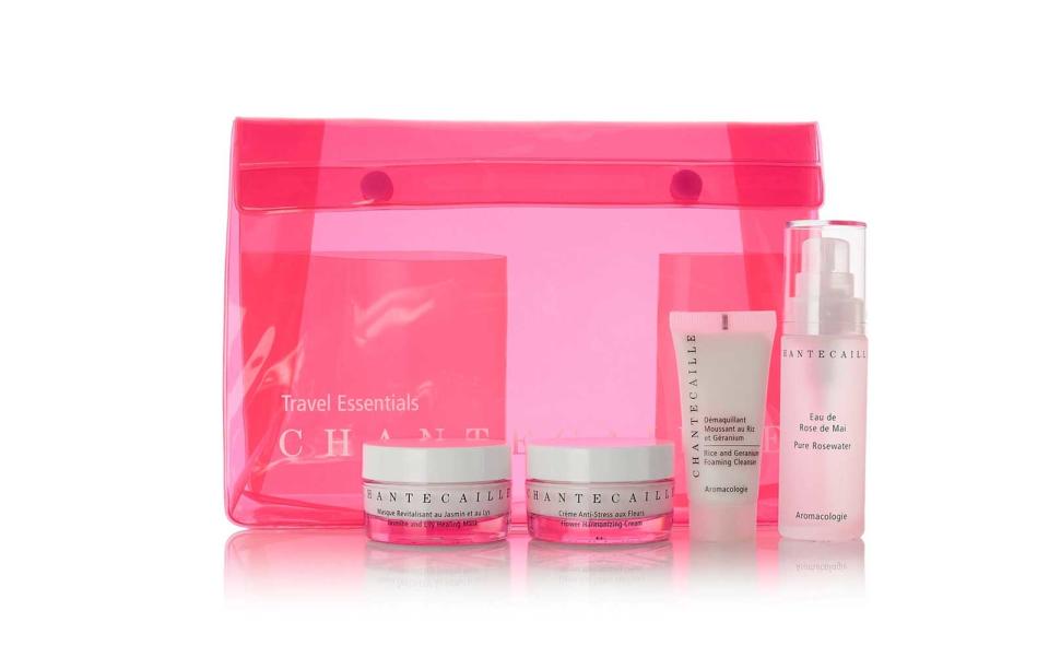 <p>You’ll find the most essential skincare products a woman could need (hydrating rosewater, foaming cleanser and makeup remover, and a jasmine and lily healing mask) in this kit by Chantecaille, which is packaged in a pretty pink toiletry pouch.</p> <p>To buy: <a rel="nofollow noopener" href="http://click.linksynergy.com/fs-bin/click?id=93xLBvPhAeE&subid=0&offerid=254156.1&type=10&tmpid=6894&RD_PARM1=https%3A%2F%2Fwww.net-a-porter.com%2Fus%2Fen%2Fproduct%2F847407%2Fchantecaille%2Ftravel-essentials-kit&u1=TLTRVGGValentinesDayGiftsAD1Jan17" target="_blank" data-ylk="slk:net-a-porter.com;elm:context_link;itc:0;sec:content-canvas" class="link ">net-a-porter.com</a>, $175</p>