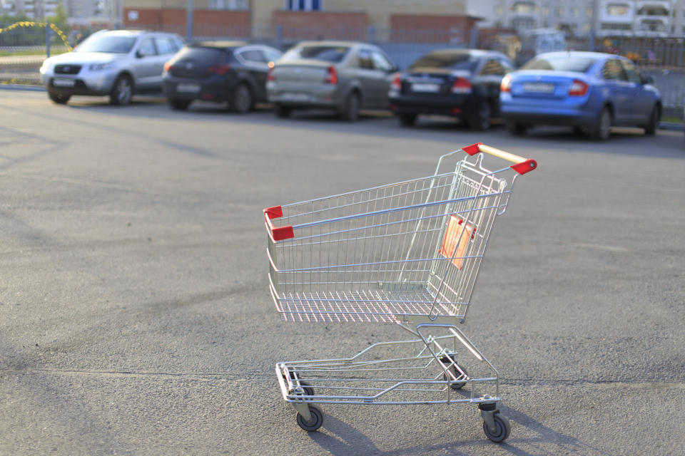 cart in the middle of a parking lot