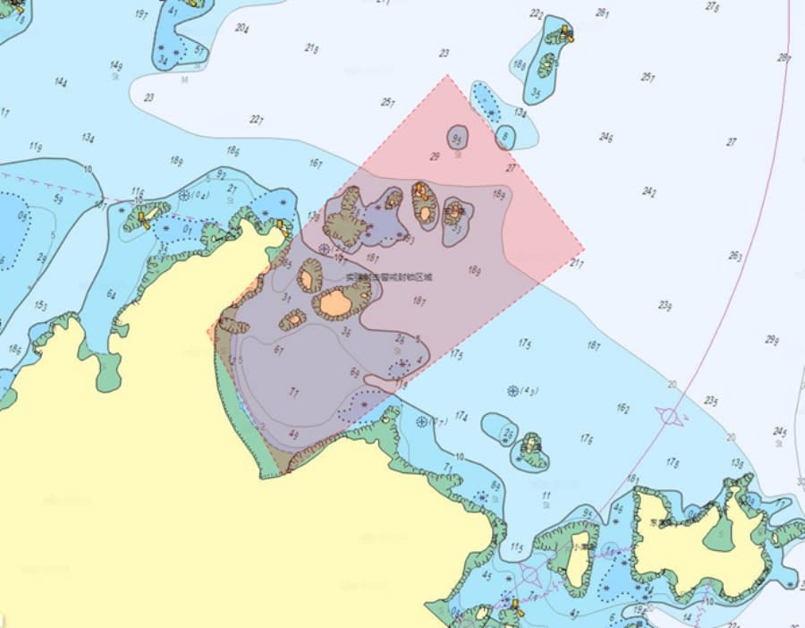 中國平潭海事局劃定四點連線範圍內水域為具體警戒封鎖區域。   圖/中國海事局