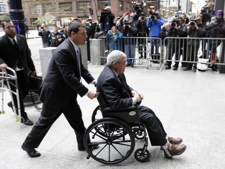 Former U.S. House Speaker Dennis Hastert arrives at the Dirksen Federal courthouse for his scheduled sentencing hearing in Chicago, Illinois, U.S. April 27, 2016. REUTERS/Frank Polich