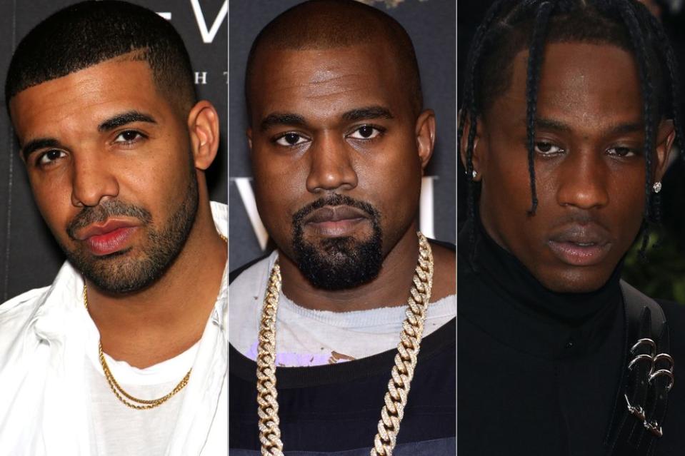 Drake, Kanye West and Travis Scott