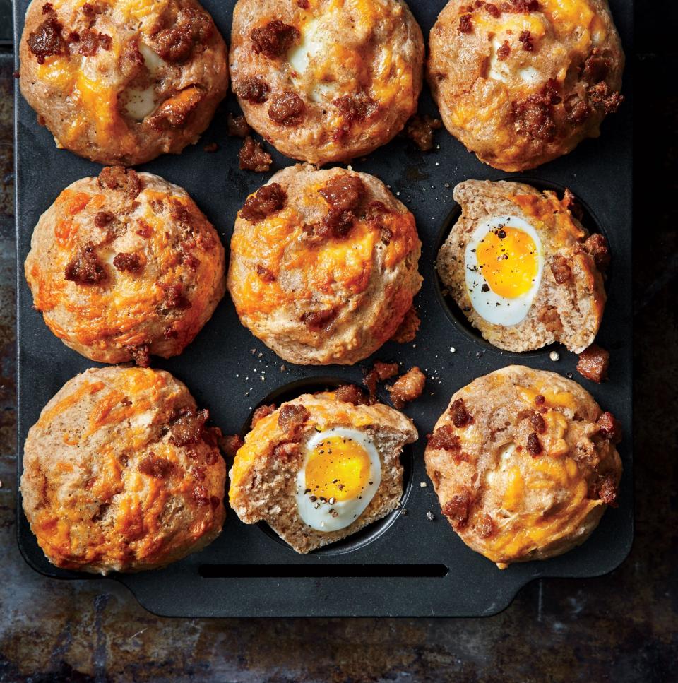 Soft-Yolk Muffins with Sausage and Cheese