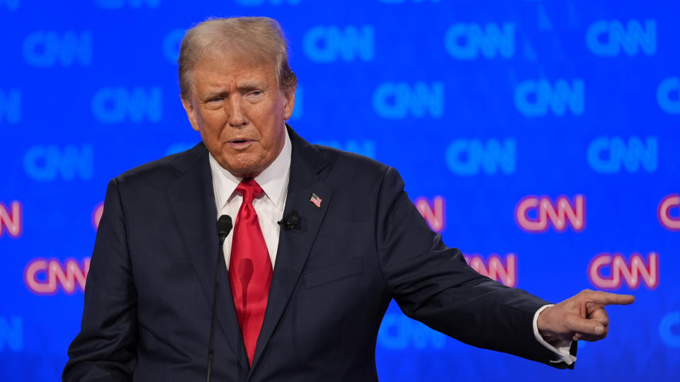 Republican presidential candidate former President Donald Trump speaks during a presidential debate hosted by CNN with President Joe Biden, Thursday, June 27, 2024, in Atlanta. (AP Photo/Gerald Herbert)