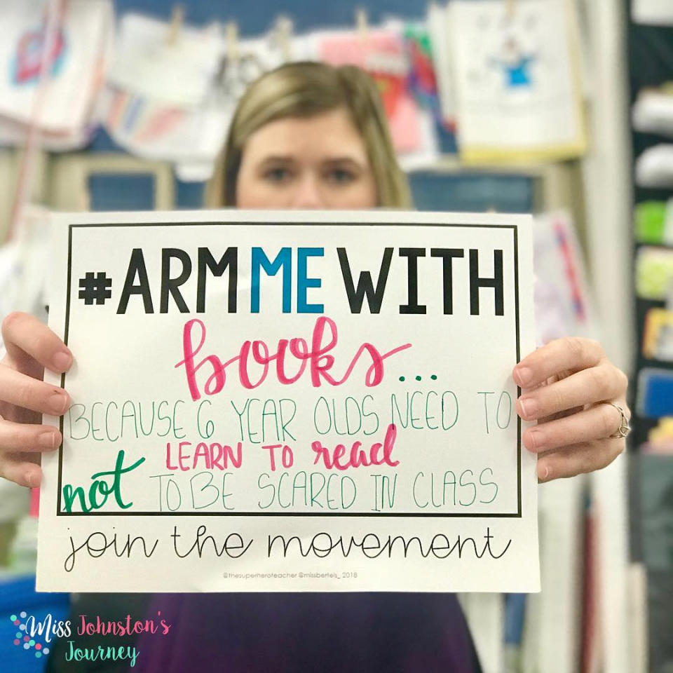 <p>Picture shows one of the teachers that joined the movement #ArmMeWith, in Burlington, Iowa, Feb. 20, 2018 in this picture obtained from social media. (Photo: courtesy of Instagram/@MISSJOHNSTONSJOURNEY/via Reuters) </p>