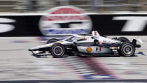 FILE - Josef Newgarden drives during IndyCar auto race testing at Texas Motor Speedway in Fort Worth, Texas, in this Wednesday, March 31, 2021, file photo. The IndyCar season begins at Barber Motorsports Park in Birmingham, Alabama on April 18. (AP Photo/LM Otero)