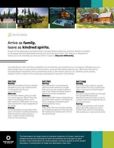 Sample itinerary from Suncadia Resort (Graphic: Business Wire)