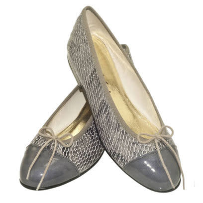 French Sole: Grey Snake Print Pumps: Weekend Flats