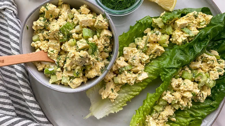 Tofu 'egg' salad on lettuce