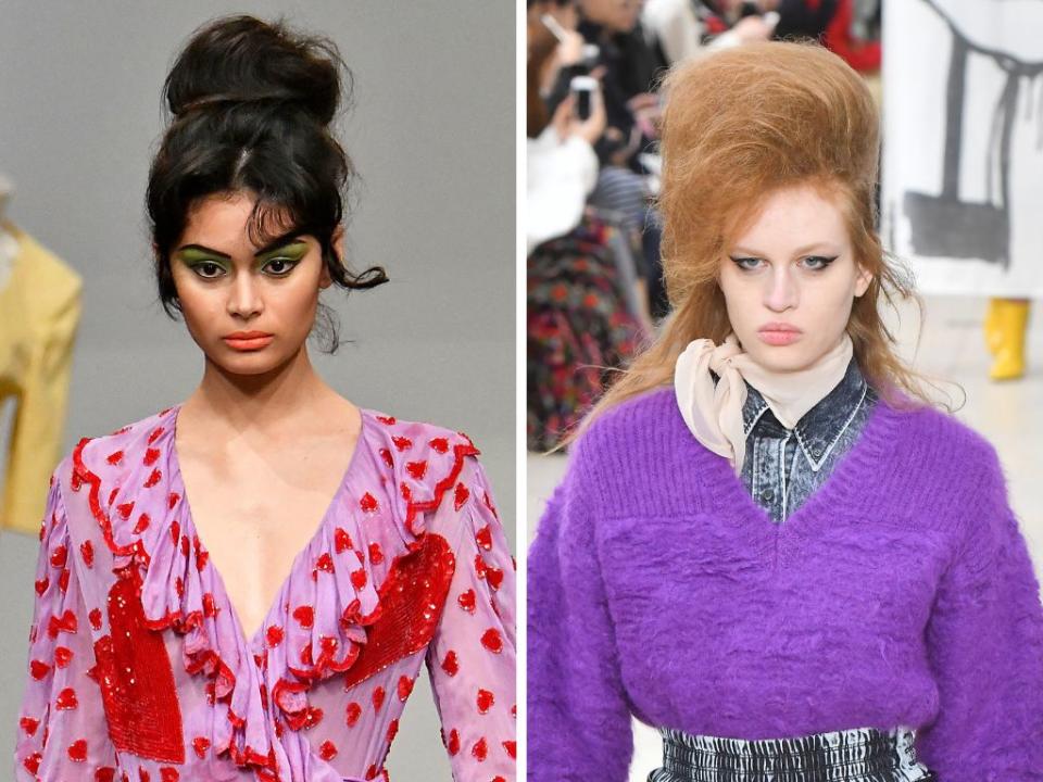 Fall 2018's big bouffant isn't for the faint of heart, but if you like making a statement with your hair, it's perfect. The vintage-inspired &rsquo;do took on new heights at Ashish and Miu Miu, and we're here for it.&nbsp;<br /><br /><i>(Left to right: Ashish, Miu Miu)</i>