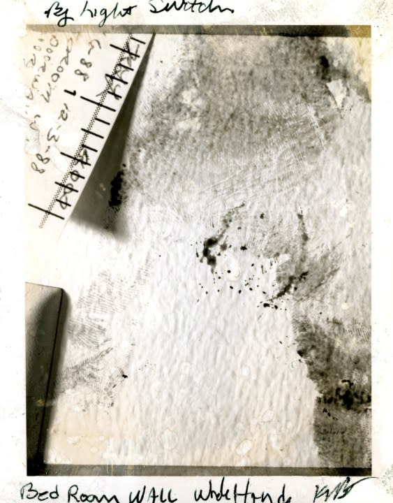 A photo of evidence in the bedroom from the scene of Cathy Swartz's murder. (Courtesy)