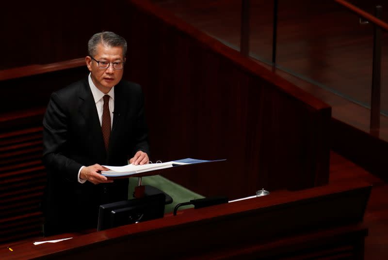 Hong Kong Financial Secretary Paul Chan delivers the annual budget at the Legislative Council in Hong Kong