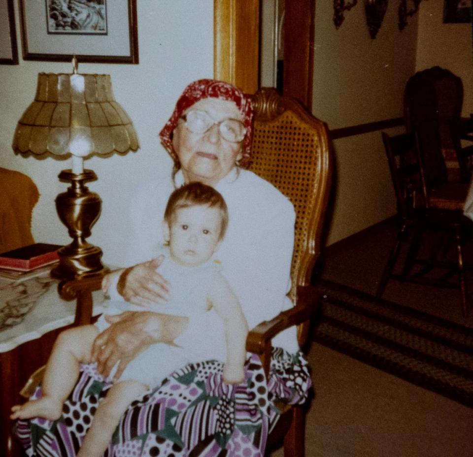 Katie Grover as a child on the lap of her great grandmother, Ljudmilla Majerle Slak, who immigrated to the United States from Croatia in 1904.