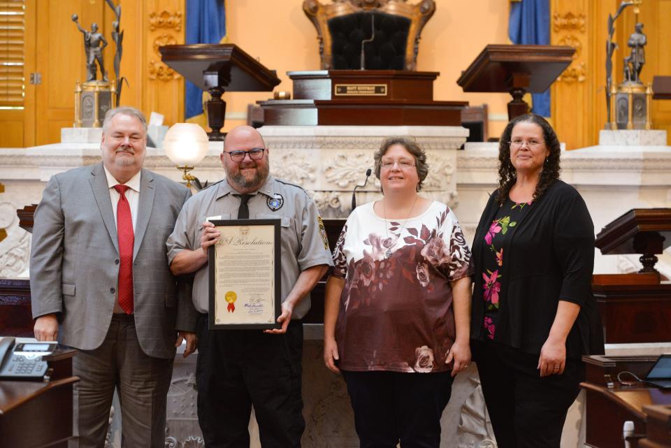 State Sen. Mark Romanchuk (left) recently presented a special commendation to Mansfield Correctional Institution's Terry Burke for being named Ohio's Correctional Officer of the Year.