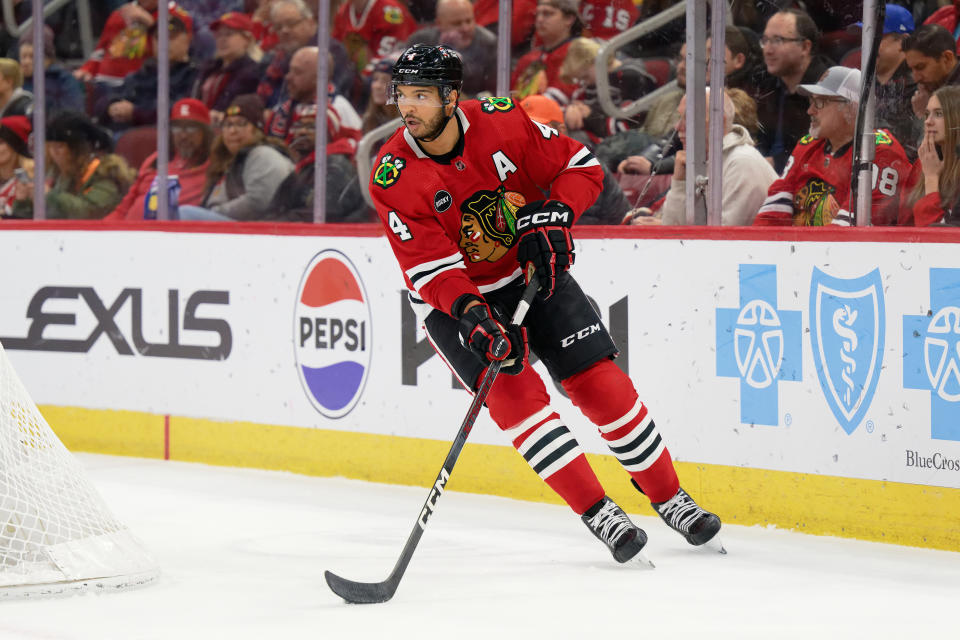 Seth Jones #4 of the Chicago Blackhawks.  (Photo by Jamie Sabau/Getty Images)